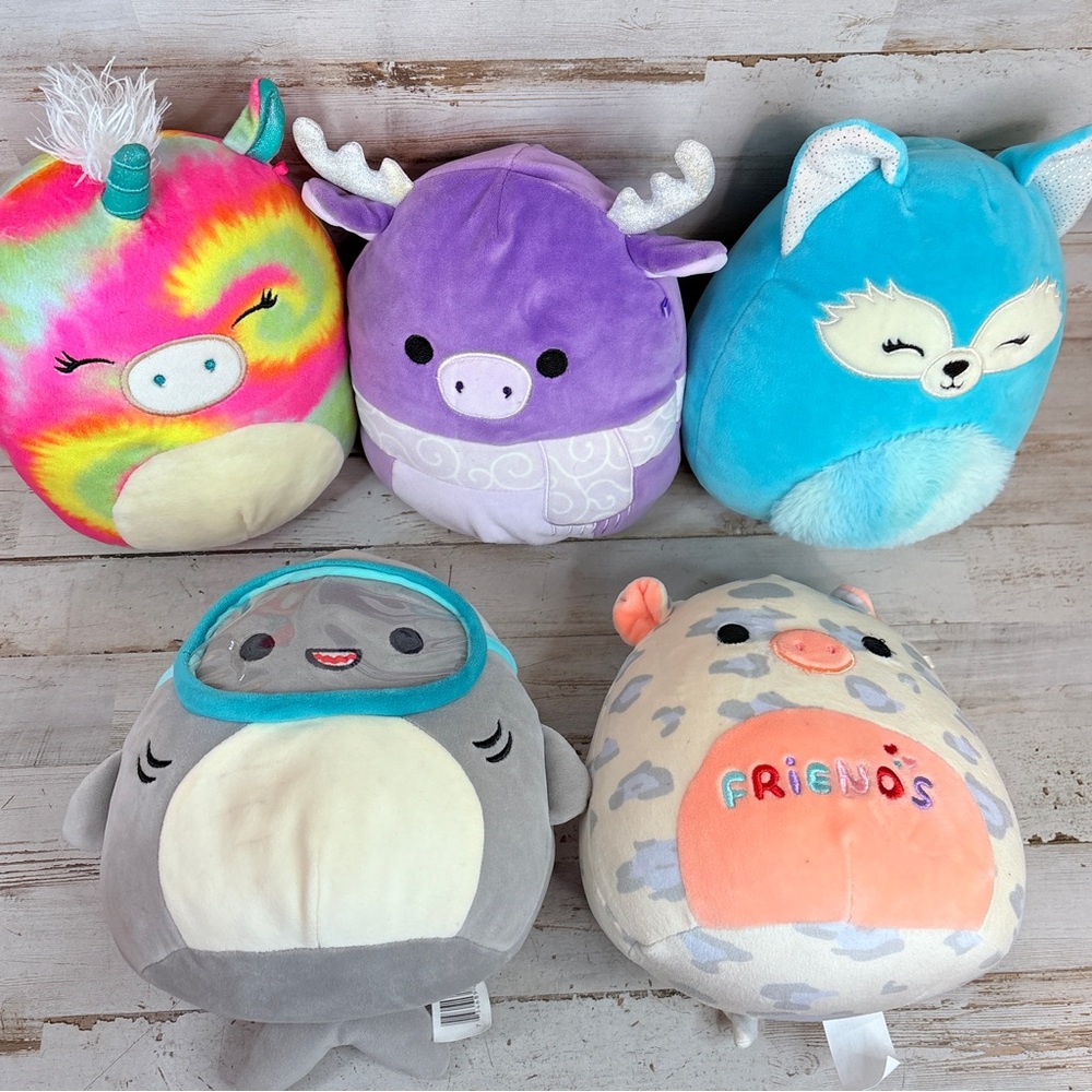 Lot Of 5 Squishmallows Unicorn Shondie, Markina Moose Dabney Fox Gordon Shark